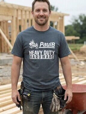PaulB Hardware Heavy Duty Hardware Graphic T-Shirt Gray Gildan DryBlend Men's L
